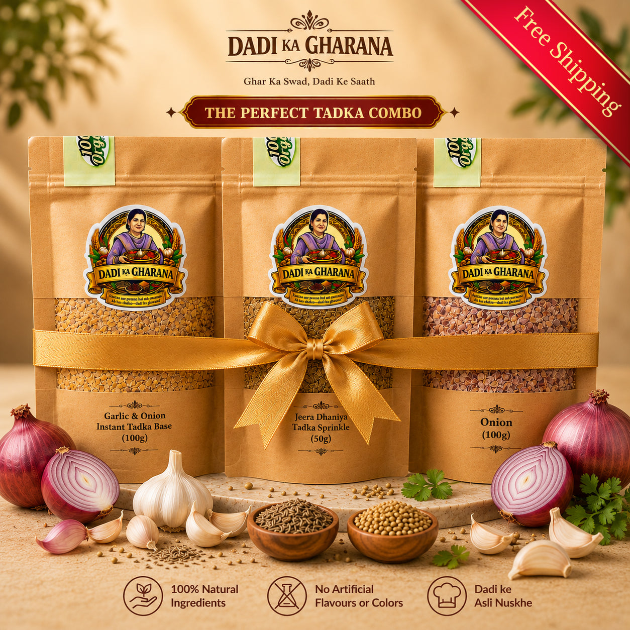 Garlic, Onion,  Instant Tadka Base - Tadka Sprinkle Combo Pack Free Shipping — Dadi Ka Gharana